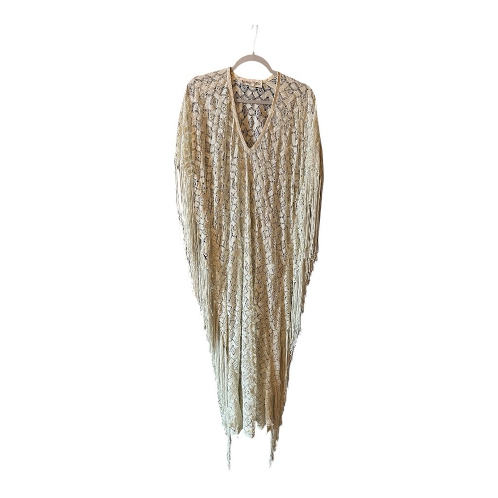 Saldana Vintage Metallic Crochet Lace Wedding Dress Caftan midi maxi